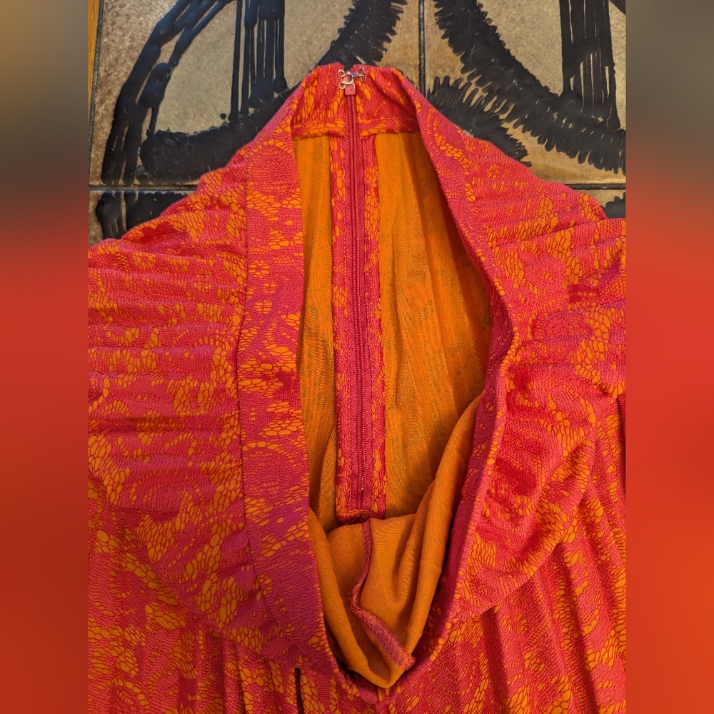 Anthropologie Maeve Pleated Skirt Bright Orange Hot Pink Floral Pleated A-line - Picture 8 of 8
